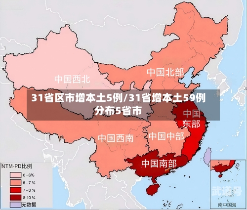 31省区市增本土5例/31省增本土59例分布5省市