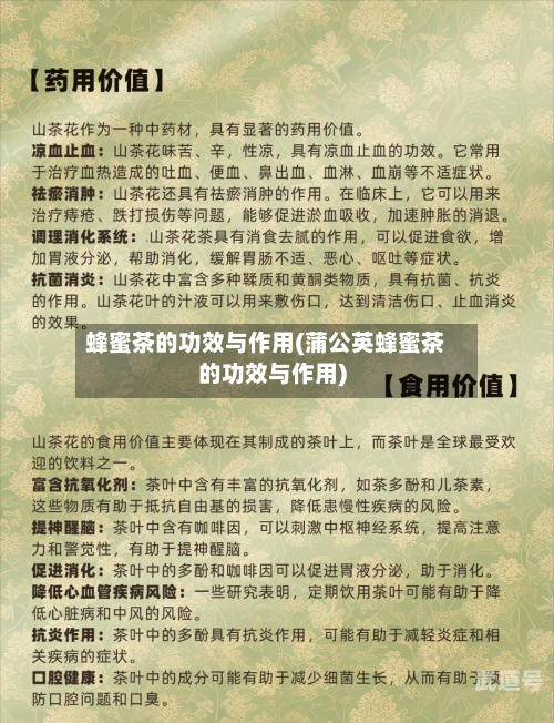 蜂蜜茶的功效与作用(蒲公英蜂蜜茶的功效与作用)